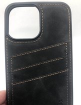 Hoogwaardige back cover met pasjes vakje - Geschikt voor iPhone 13 Pro Max - Suede/TPU backcover - Zwart (Past Alleen 13 Pro Max)