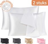 Satijnen Kussensloop - Satin Pillowcase - Huidverzorging - Haarverzorging - Satijn - Curly Girl Producten - Krullend Haar Vrouw  - Wit - 60 x 70 – 2 Stuks