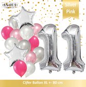 Cijfer Ballon 11 Jaar Zilver Roze White Pearl Boeket * Hoera 11 Jaar Verjaardag Decoratie Set van 15 Ballonnen * 80 cm Verjaardag Nummer Ballon * Snoes * Verjaardag Versiering * Ve