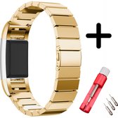 Geschikt voor Fitbit Charge 2 bandje metaal goud + toolkit