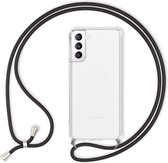 Samsung S21 Plus transparant TPU hoesje met koord - Zwart koord - TPU - Stevig - Telehoesje - Goedkoop - Necklace - Neckstrap - Telefoon koord - Telefoonhoesje met koord - Ketting koord - Verstelbaar koord