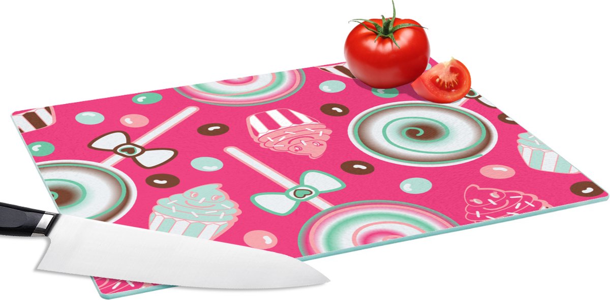 Glazen Snijplank - 39x28 - Design - Snoep - Candy - Roze - Snijplanken Glas