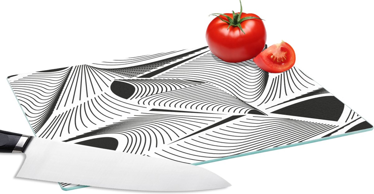 Glazen Snijplank - 28x20 - Patroon - Abstract - Zwart Wit - Snijplanken Glas