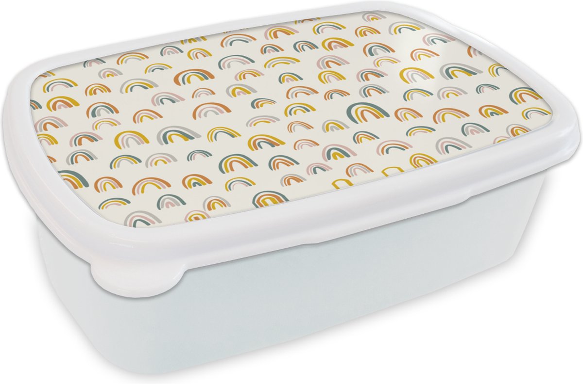 Broodtrommel Wit - Lunchbox - Brooddoos - Regenboog - Pastel - Kinderen - 18x12x6 cm - Volwassenen