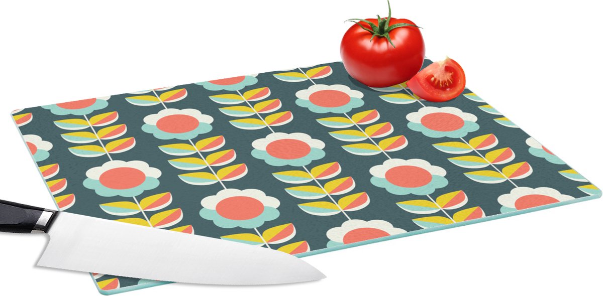Glazen Snijplank - 39x28 - Retro - Bloemen - Scandinavisch - Snijplanken Glas