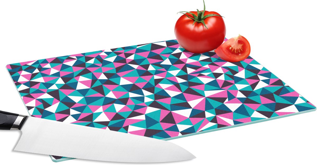 Glazen Snijplank - 28x20 - Geometrie - Roze - Blauw - Wit - Patronen - Snijplanken Glas
