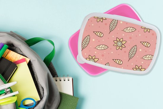 Lunchbox Rose - Lunchbox - Boîte à pain - Motifs - Fleurs - Feuilles - Fille - Kids - Enfants - 18x12x6 cm - Enfants - Fille