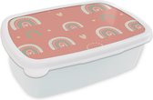 Broodtrommel Wit - Lunchbox - Brooddoos - Meisjes - Regenboog - Hartjes - Patronen - Girl - Roze - Kinderen - Kind - 18x12x6 cm - Volwassenen