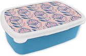 Broodtrommel Blauw - Lunchbox - Brooddoos - Retro - Design - Bloemen - 18x12x6 cm - Kinderen - Jongen