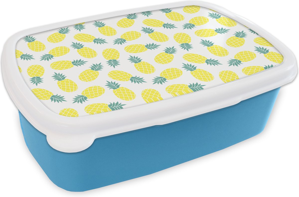 Broodtrommel Blauw - Lunchbox - Brooddoos - Zomer - Tropisch - Design - Ananas - 18x12x6 cm - Kinderen - Jongen