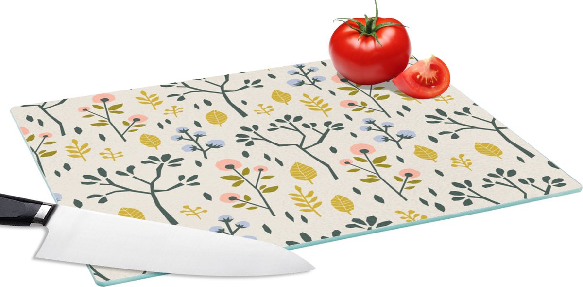 Glazen Snijplank - 39x28 - Flora - Patroon - Geel - Roze - Snijplanken Glas