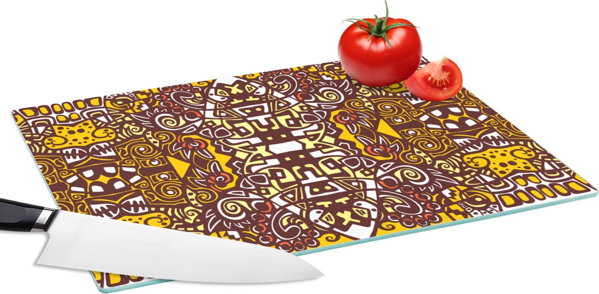 Glazen Snijplank - 39x28 - Patroon - Azteken - Mexico - Snijplanken Glas