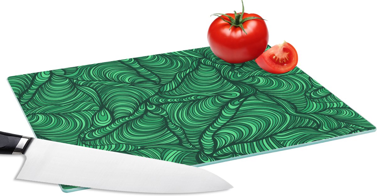 Glazen Snijplank - 28x20 - Groen - Patroon - Zomer - Snijplanken Glas