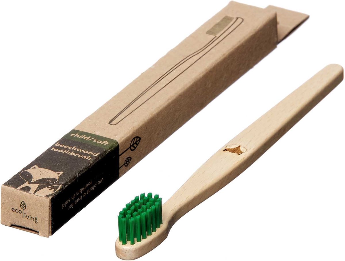 Ecoliving kindertandenborstel - vos - groen -100% plantaardige tandenborstel / duurzaam ecologisch / 100% vegan en plasticvrij /