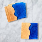 Dutch Duvall epoxy & art | epoxy onderzetters blauw | set van 4 stuks | acacia hout onderzetter