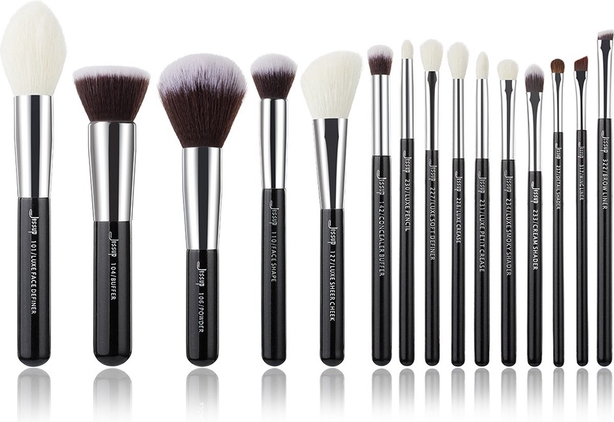 Jessup Professionele make up kwasten set - 15 delig - Met foundation kwast - Met poeder kwast - Met oogschaduw kwast