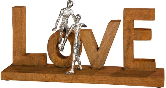 Sculptuur LIEFDE love letters XL - mango hout en aluminium - 8x50x27