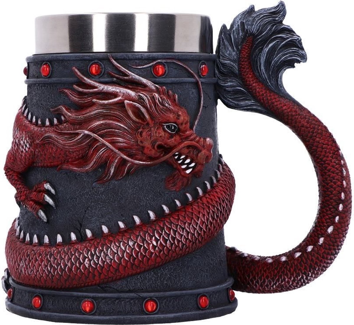Nemesis Now - Gekronkelde Draak - Bierpul - Rood en Zwart - 16cm
