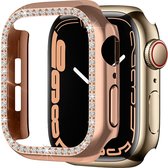 Strap-it Diamond Case - Geschikt voor Apple Watch case 45 mm- Hoesje geschikt voor Apple Watch 7/8 case - Rose gold - iWatch cover voor: Series 7/8 45 mm