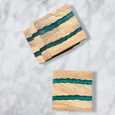 Dutch Duvall epoxy & art | Epoxy onderzetters rivier groen/ blauw  | set van 4 stuks | acacia hout onderzetter