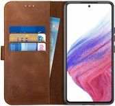 Rosso Deluxe Echt Leer Book Case Hoesje Geschikt voor Samsung Galaxy A53 | Ruimte voor drie pasjes | Portemonnee Book Case | Met Pasjeshouder | Bruin