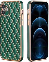 iPhone SE 2022 Luxe Geruit Back Cover Hoesje - Silliconen - Ruitpatroon - Back Cover - Apple iPhone SE 2022 - Donkergroen