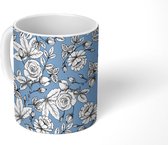 Mok - Koffiemok - Patronen - Bloemen - Blauw - Mokken - 350 ML - Beker - Koffiemokken - Theemok