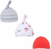 babymutsjes jongens katoen wit/grijs/rood 3 stuks