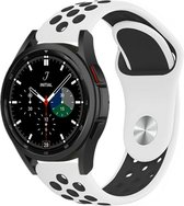 Strap-it Watch 4 & Watch 5 bandje - Samsung Galaxy Watch 4 Classic 46mm sport band - wit/zwart - Geschikt voor Samsung Galaxy Watch 5 Pro – 44mm – 40mm & Galaxy Watch 4 40mm, 44mm