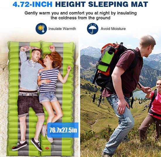 Ultralichte Slaapmat - Dikke Opblaasbare Campingmat Met Ingebouwde Pomp En Kussen Voor Kamperen En Wandelen