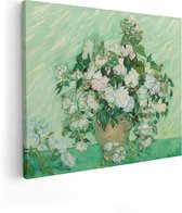 Artaza Canvas Schilderij Vaas met Roze Rozen - Vincent van Gogh - 100x80 - Groot - Kunst - Wanddecoratie Woonkamer