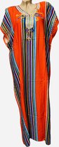 Kaftan/jurk lang gestreept met borduursel M oranje