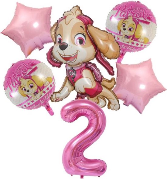 Ballonnen - set van 6 folieballonnen - Paw Patrol - Skye - 2 jaar - verjaardagfeestje
