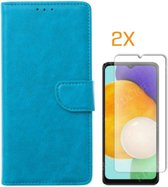 Samsung Galaxy A13 5G (SM-A136U) - Bookcase Turquoise - Portefeuille - Magneetsluiting met 2 stuks Tempered Screenprotectors