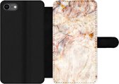 Bookcase Geschikt voor iPhone 7 telefoonhoesje - Marmer print - Oranje - Bruin - Met vakjes - Wallet case met magneetsluiting