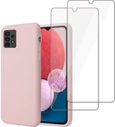 Samsung A13 4G Hoesje + 2x Samsung A13 4G Screenprotector – Tempered Glass - Liquid Back Case Cover Rose