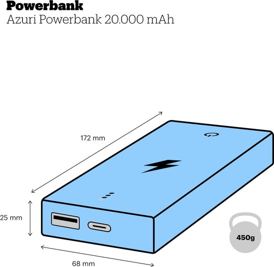 Azuri powerbank met - 20.000 mAh Zwart | bol.com