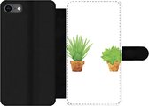 Bookcase Geschikt voor iPhone 7 telefoonhoesje - Bloempot - Waterverf - Planten - Met vakjes - Wallet case met magneetsluiting