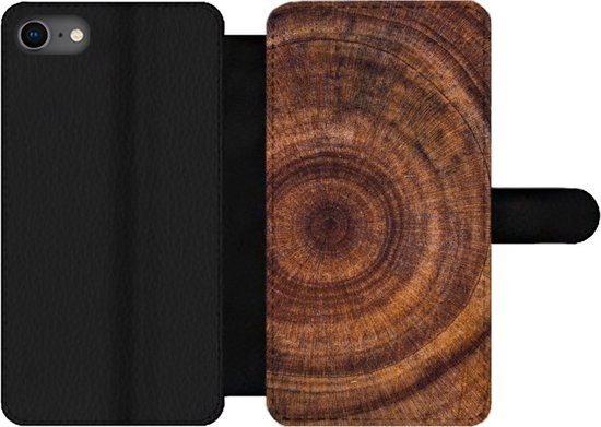 Bookcase Geschikt voor iPhone 8 telefoonhoesje - Cirkel - Hout - Ringen - Met vakjes - Wallet case met magneetsluiting