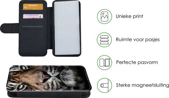 Bookcase pour téléphone iPhone SE 2020 Bookcase - Tigre - Gros plan - Animal - Avec poches - Étui portefeuille avec fermeture magnétique