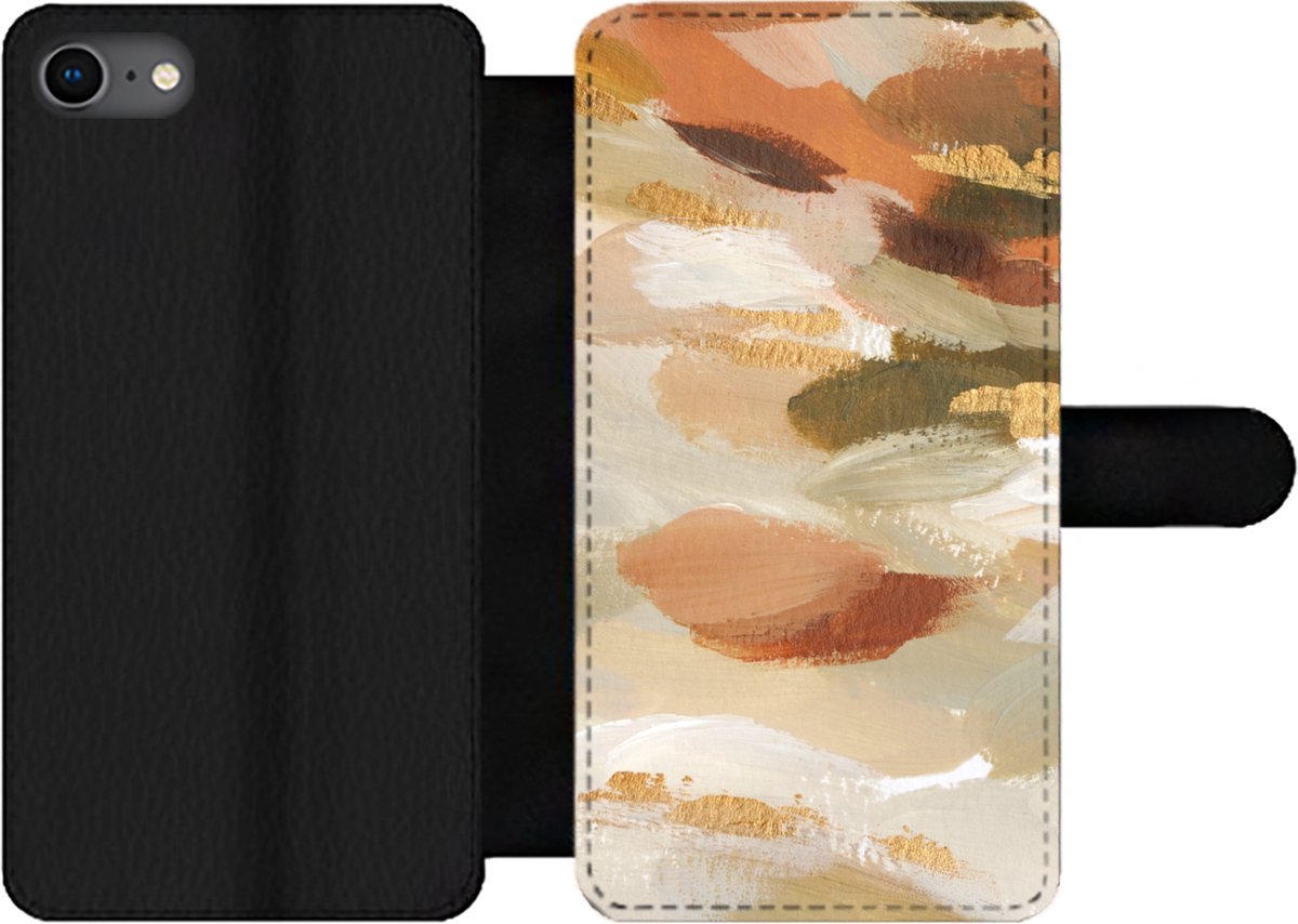 Telefoonhoesje Geschikt voor iPhone 7 telefoonhoesje - Verf - Goud - Bruin - Met vakjes - Wallet case met magneetsluiting