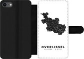 Bookcase Geschikt voor iPhone 7 telefoonhoesje - Overijssel - Wegenkaart - Zwart - Wit - Met vakjes - Wallet case met magneetsluiting