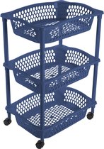 Keuken/kamer opberg trolleys/roltafels met 3 manden 62 x 41 cm donkerblauw - Etagewagentje met opbergkratten