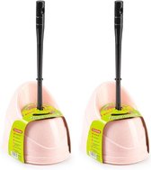 2x stuks toiletborstels/wc-borstels met houder 45 cm roze/zwart - Toiletborstelhouders/wc-borstelhouders