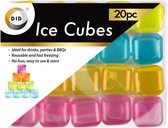 20x stuks herbruikbare kunststof ijsklontjes in diverse kleuren - drankjes/cocktails koelen