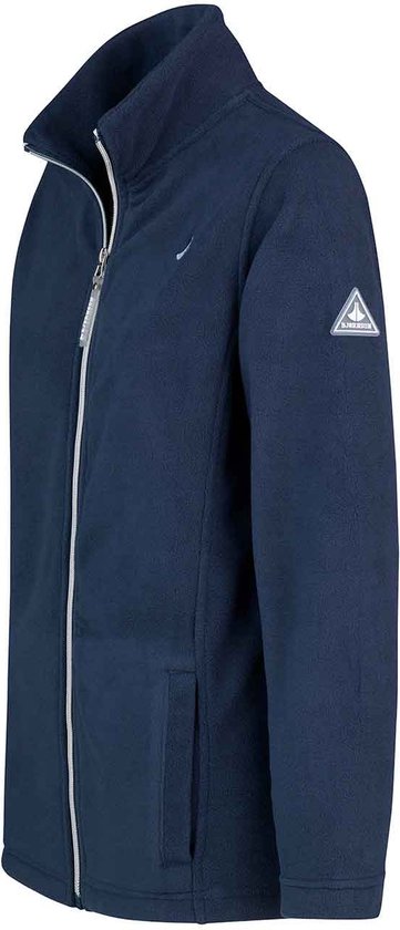 Donkerblauwe fleece jas van Bjørnson met ritssluiting en logo op de borst en mouw.