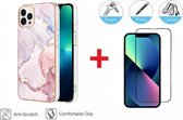 2-In-1 Screenprotector Hoesje Bescherming Set Geschikt Voor Apple iPhone 12/12 Pro (6.1 Inch) - Full Cover 3D Edge Tempered Glass Screen Protector Met Siliconen Back Bescherm Hoes