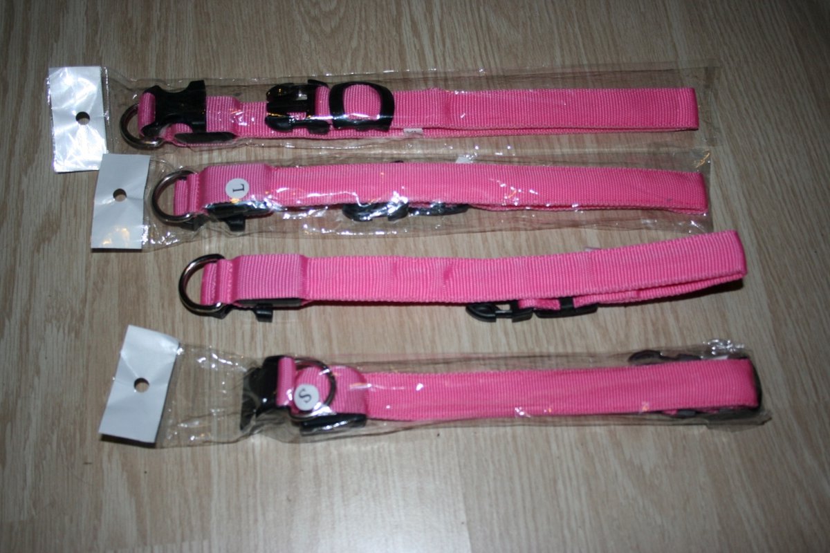 Nylon halsband met led - roze - S (28-38cm)