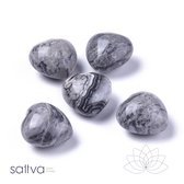 Sattva Rocks | Picasso Jaspis Hart Edelsteen Knuffelsteen in een linnen kado zakje, 3 hartjes  ±20mm