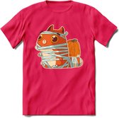 Mummy kat T-Shirt Grappig | Dieren katten halloween Kleding Kado Heren / Dames | Animal Skateboard Cadeau shirt - Roze - M